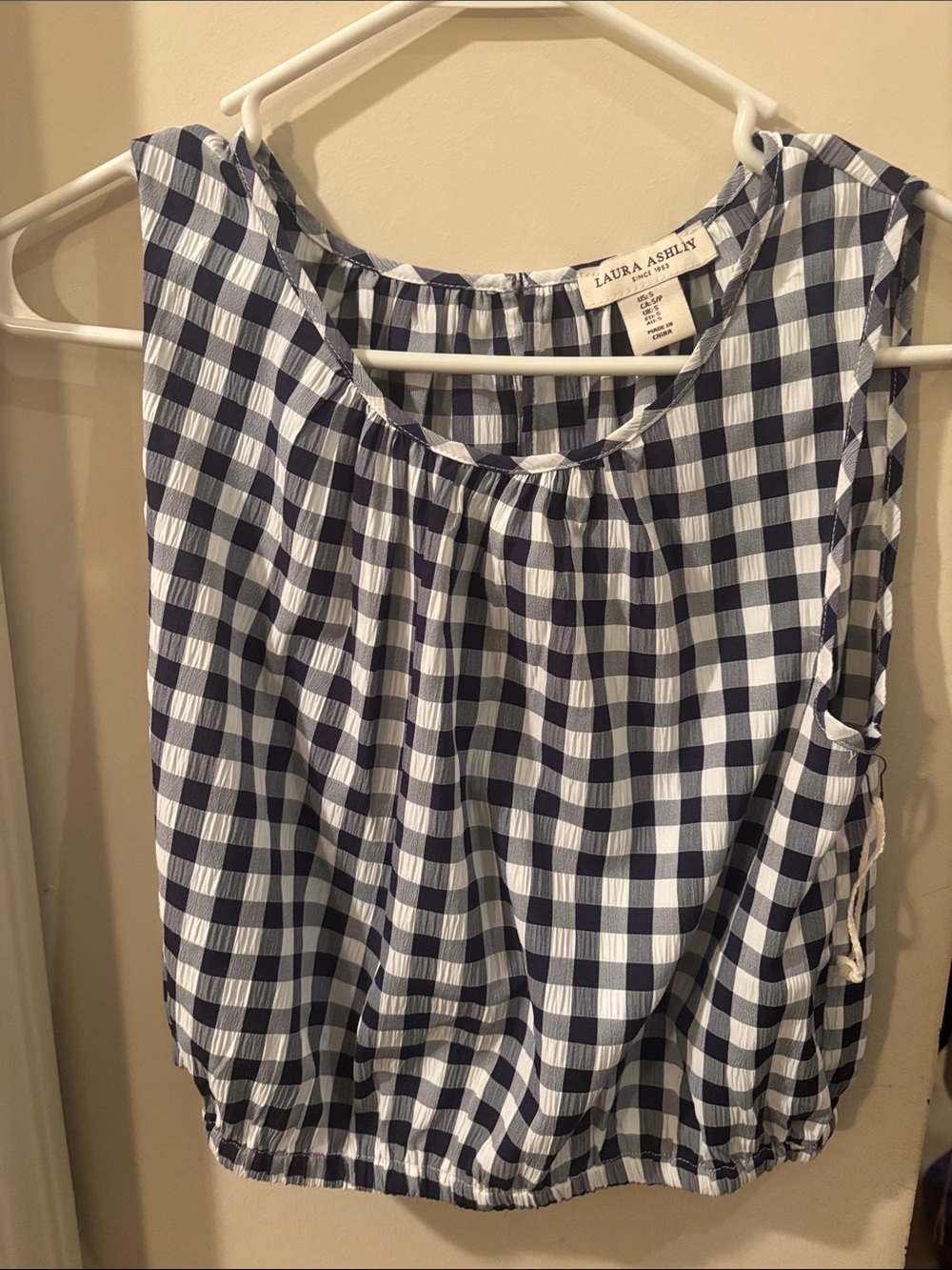 Laura Ashley Navy and White Gingham Sleeveless Blouse - Size Small (9-12 yrs)